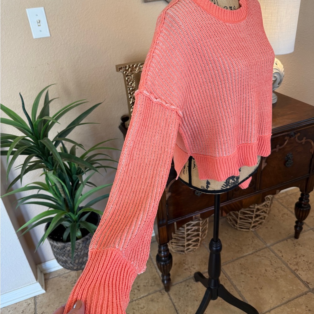New In New Orange Oversized Ribbed Chenille Crewneck Sweater - Picture 7 of 16
